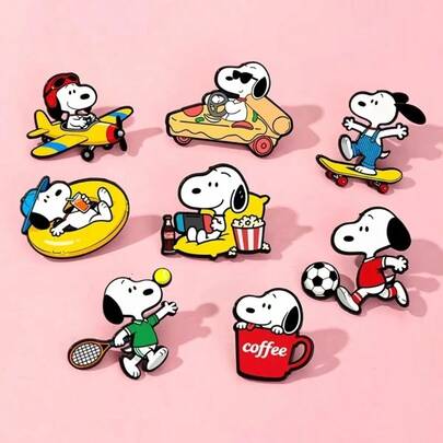 SNOOPY 1套/2件 2026新款高价值史努比胸针，可爱卡通徽章袋，铅笔盒装饰，创意小礼物，可爱百搭学生书包，铅笔盒配件，可爱百搭学生书包，铅笔盒配件，送给家人、朋友、情侣的完美生日礼物，学校必备礼物