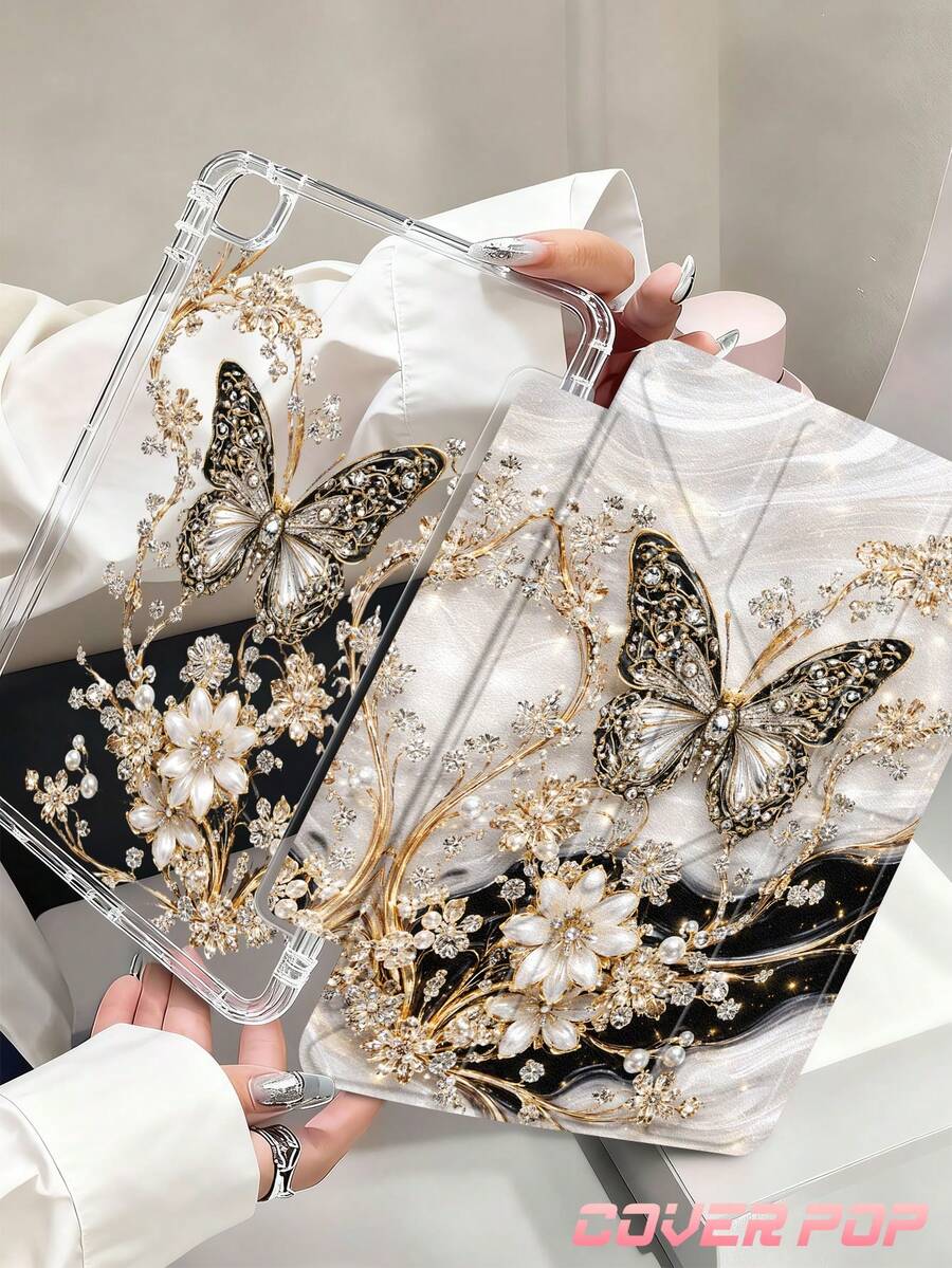 Ốp lưng máy tính bảng 2D họa tiết bướm đen trắng năng động, tương thích với iPad Air 11 inch M3 2025 / M2 2024, Air thế hệ thứ 5 2022, (A16) 11 inch thế hệ thứ 11 2025, tương thích với Samsung Galaxy Tab, Kindle Paperwhite thế hệ thứ 12 2024. Mặt lưng trong suốt, ốp bảo vệ họa tiết thời trang, chức năng tự động tắt/mở màn hình, bảo vệ bằng túi khí, thích hợp làm quà tặng và sử dụng trong văn phòng.