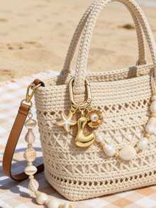 Gold Bubble Letter A-Z Keychain For Women, Cute Alphabet Initial Charm Decorated With Starfish And Seashells, Shiny Metal Letter Key Ring, Personalized Bag Charm, Handbag Backpack Purse Hanging Accessory, Car Keychain Decoration. Ideal For Daily Use, Travel, School, Shopping, Gifting,Perfect For Valentine'S Day, Birthday,Holiday Gifts For Girls, Teens, Women, Friends,Mother's Day Gift - Multicolor - View 3