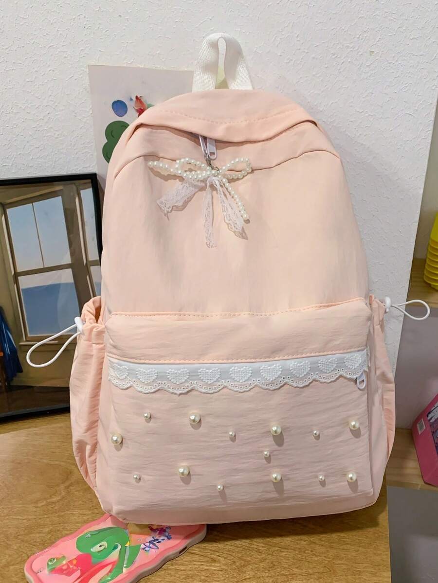 New Classic Back To School/Graduation Season Lace Elegant Fashion Minimalist Versatile Comfortable Travel Large Capacity Multi-Function Backpack - Pink - View 1