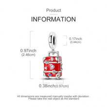 Mặt dây chuyền hình vali màu đỏ cà phê, thích hợp để gắn vào vòng tay tự làm, quà tặng trang sức cho nữ. - Bạc - Xem 2