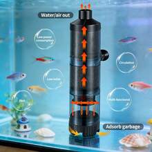 水族箱內置過濾器，魚類廢物吸收過濾器，3合1（過濾+增氧+水循環），附3個吸盤用於水族箱安裝，污水淨化，水族箱過濾清潔，1-2-3段式魚類廁所選項，免電設計，水族箱必備配件，過濾器必須連接至氣泵，氣泵和氣管需另行購買 - 查看 15