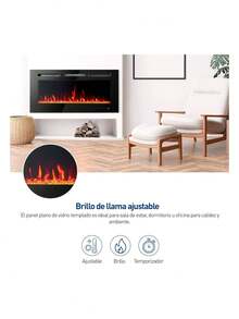 Chimenea Eléctrica Empotrable, 42 In (116*10.5*46 cm); Montable en la Pared con Control Remoto, Temporizador, Llama Multicolor y Ajustable, Calentador Interno (42 Pulgadas). Bluelander - Negro - Ver 4