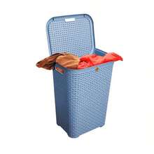 Dirty Clothes Organizer Basket With Plastic Lid - Blue - View 8