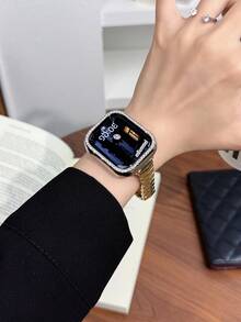 1 dây đeo đồng hồ kim loại nữ, tương thích với Apple Watch 38mm 40mm 41mm 42mm 44mm 45mm 49mm 46mm, dây đeo bằng thép không gỉ, sáng bóng, phù hợp với Series 9/8/7/6/5/4/3/2/1 - Vàng - Xem 4