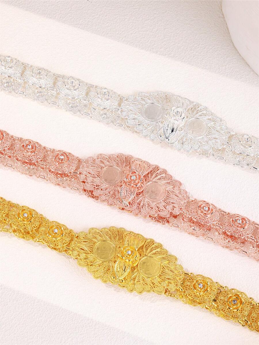1 pièce Ceinture de robe de luxe style Dubai plaquée or, chaîne de taille de dame arabe, accessoire de robe de mariée, cadeau de vacances pour femmes, festival, élégant - Multicolore - Voir 1