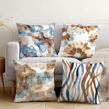 4pcs Set Of Minimalist Daily Beige Abstract Geometric Line Throw Pillow Covers, Single-Sided Printed Peach Velvet Polyester Material, 45*45CM Cushion Covers For Modern Fabric Sofa Indoor Decor, Party Decoration, Gift - Multicolor - View 3