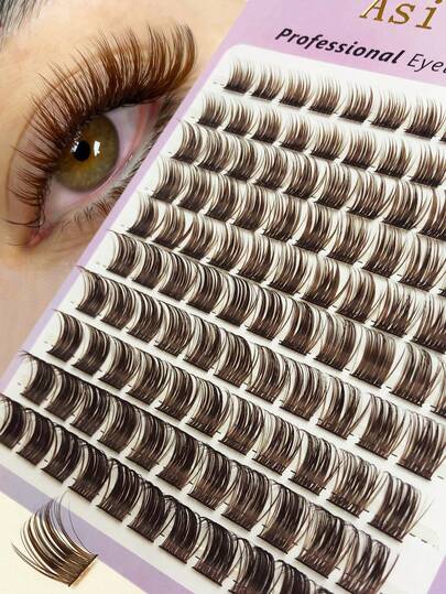  Asiteo棕色假睫毛110片装，D卷度，10-16毫米混合长度，单根假睫毛，柔软自然，轻盈持久，适合DIY嫁接，是初学者在家或外出日常、派对、音乐节的理想选择。单根假睫毛，睫毛，假睫毛