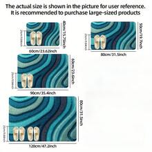 1pc Of Blue Wave-Patterned Modern Bathroom Mat - Soft, Comfortable, Highly Absorbent, Quick-Drying Bath Mat With A Non-Slip Backing, Suitable For Bathrooms, Showers, Kitchens, Doorways, And Entryways - An Ideal Housewarming Or Holiday Gift - 簡約款 - 查看 3