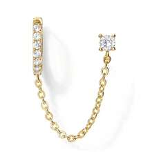 1 đôi bông tai dây đơn cho nữ | Bông tai dây đôi | Bông tai đính đá Cubic Zirconia cho nữ - Vàng tai đơn - Xem 5
