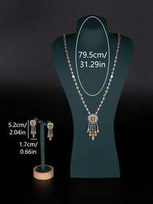 1 Set Luxury Elegant Cubic Zirconia Floral Cluster Jewelry Set, Suitable For Women's Wedding & Banquet Wear, Includes 1 Pair Earrings And 1 Necklace (Excluding Gift Box) - Yellow Gold - View 5