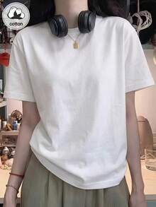 女士休闲上衣 - 春夏纯白色圆领修身优雅款，适合海滩度假和日常休闲穿着 - 白色 - 查看 2