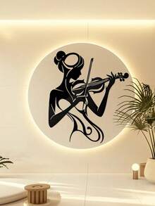 Elegant Violin Girl Metal Wall Art - Vintage Style Home, Bathroom, Office, Cafe Decor - Perfect Gift For Music Lovers - HH-1243 - View 1