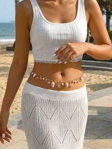 1pc Fashionable Sexy Summer Starfish & Seashell Pearl Waist Chain, Suitable For Women To Wear For Vacation & Party - Multicolor - View 5