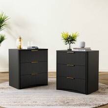 Nightstands - 3 Drawer, Black - View 8
