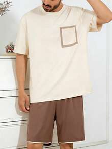 Conjunto de pijama de hombre con diseño de contraste de cuello redondo y manga corta - Multicolor - Ver 2