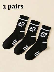 12pcs/6pcs/2pcs Funny No.67 Printed Mid-Calf Socks, Breathable Moisture-Wicking Sports Socks, Striped Design, Suitable For Hiking And Cycling, All Seasons - Black and White - View 13