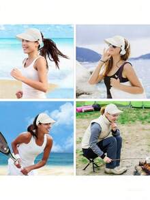 1 pieza Sombrero de sol para mujer con ala ancha y sin costuras para coleta, sombrero de sol plegable para playa para mujer y niña, sombrero de sol para golf con ala ancha y borde enrollado para coleta, sombrero de sol plegable para playa - Multicolor - Ver 4