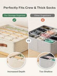 A Stylish, Multi-Functional Underwear Organizer Featuring 20 Compartments And A Leather Handle For Quick And Easy Access. Equipped With Multiple Independent Dividers, It Offers Comprehensive Dust Protection And Is Fully Washable. Constructed With A - A - View 5