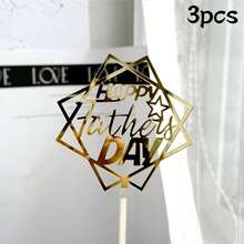 3pcs/1pc Gold & Black Acrylic "Papá" Happy Father's Day Cake Topper, Suitable For Father's Day Birthday Theme Party DIY Cake Decorations - Multicolor - View 15