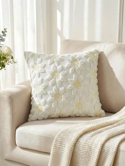 1PC Spring Summer Blue Sunflower Throw Pillow Covers 18 X 18 Inch Seasonal Flora Farmhouse Decor Flower Soft Plush Faux Fur Jacquard Cushion Case For Home Sofa