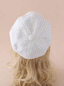 1pc Women's Fashionable Houndstooth Beret Hat, Suitable For Daily Wear - White - View 3