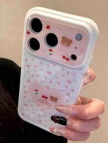 Cute Bow Teddy Bear & Apple Full Screen Pink Tulip Phone Case, Fashionable New TPU Protective Back Cover Gift For IPhone 17 Pro Max, 16, 15, 14 Pro Max - Pink - View 2