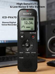 Sony 錄音筆，4GB 黑色，智慧降噪，寬廣立體聲錄音，S-Mic高靈敏麥克風，支援PCM線性錄音，便攜式學習商務採訪，專業大直徑揚聲器 - 查看 1