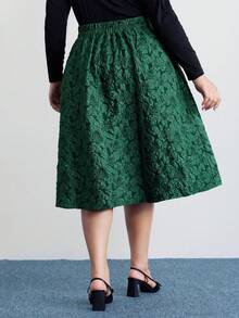 大码优雅提花半身裙，A字及膝裙，适合工作通勤和日常百搭穿着，弹性腰带设计，活动自如，春季必备。 - 綠色 - 查看 3