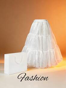 1pc Cute Sweet Elegant White Long Pleated Skirt, 2 Layers Crystal Tulle + 1 Layer Lining, Adjustable Lolita Fluffy Cloud Skirt, Soft Multipurpose Puff Skirt And Underskirt, Suitable For Wedding, Party, Performance, Cosplay, Evening Dress Matching, Distinctive Style, Ideal For Valentine's Day, Mother's Day, Easter, Wedding Anniversary, Idol Costume, Ruffle Maid Dress, Carriage, White Edged Box, Skirt, Petticoat, Lolita, Tulle Skirt, Long Dress, Multilayer Skirt, Pleated Skirt, Mini Dress, White Dress, Multilayer Skirt, Wedding Dress - Multicolor - View 1