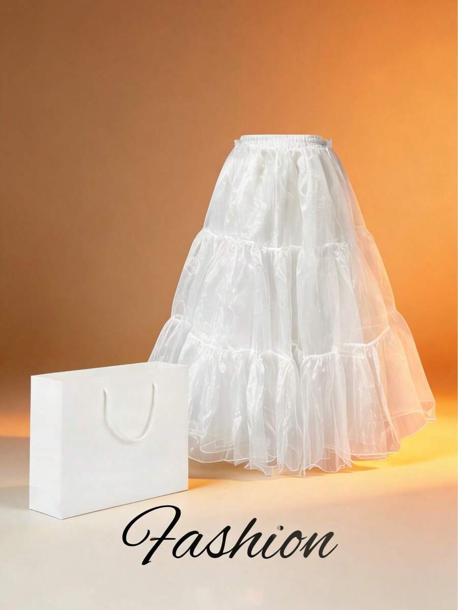 1pc Cute Sweet Elegant White Long Pleated Skirt, 2 Layers Crystal Tulle + 1 Layer Lining, Adjustable Lolita Fluffy Cloud Skirt, Soft Multipurpose Puff Skirt And Underskirt, Suitable For Wedding, Party, Performance, Cosplay, Evening Dress Matching, Distinctive Style, Ideal For Valentine's Day, Mother's Day, Easter, Wedding Anniversary, Idol Costume, Ruffle Maid Dress, Carriage, White Edged Box, Skirt, Petticoat, Lolita, Tulle Skirt, Long Dress, Multilayer Skirt, Pleated Skirt, Mini Dress, White Dress, Multilayer Skirt, Wedding Dress - Multicolor - View 1