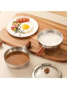Stainless Steel Pot With Heat-Resistant Wooden Handle | Suitable For Induction Cooktop, Non-Slip, Even Heating At Bottom - Ideal For Dorms, Offices, RVs, Small Kitchens, Single Cooking - View 7