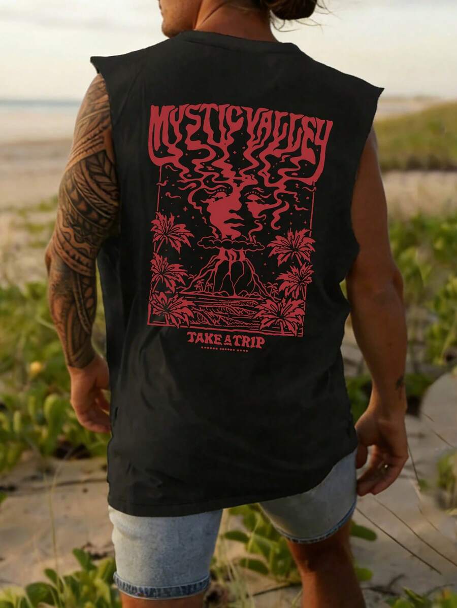 Coastal 男士夏季圆领休闲百搭美式时尚印花背心，适合健身和日常穿着