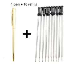 Bộ 11 bút bi tròn bằng thép không gỉ - Bao gồm 1 bút + 10 ruột bút thay thế. Viết trơn tru, bền, không lem mực. Lý tưởng cho trường học, văn phòng và làm quà tặng. Bút ký tên, bút hợp đồng kinh doanh cao cấp, bút quà tặng Ngày Nhà giáo, bút bi gel kim loại để làm quà tặng. - Nhiều màu - Xem 13