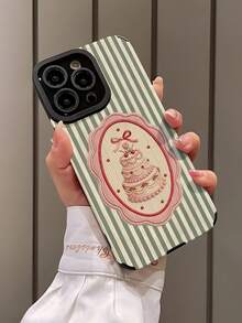 1个时尚简约绿色条纹蛋糕图案竖款仿皮材质手机壳，防刮耐磨，采用优质柔软硅胶面料，适合作为生日、节日礼物送给朋友、家人、情侣，适用于 17/ 17 Air/ 17 Pro/ 17 Pro Max/ 16/ 16 Plus/ 16 Pro/ 16 Pro Max/ 15/ 15 Plus/ 15 Pro - 彩色 - 查看 3