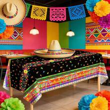 Bộ 4 khăn trải bàn in họa tiết Mexico, khăn trải bàn chủ đề Mexico, đồ dùng trang trí tiệc Mexico, kích thước 108 x 54 inch (274 x 137 cm) - Nhiều màu - Xem 4