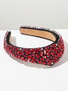 1 pieza Corona de tela esponjosa de unicolor, diadema con corona alta elegante decorada con brillantes de estilo barroco vintage lujoso - Rojo - Ver 2