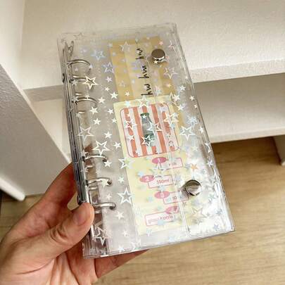 A6 Half-Loose-Leaf Star Cover, Metal Loose-Leaf Rings With Double Buckle Design, Includes Various Inner Pages: 2-Slot Card Sleeves (10pcs/Pack, Holds 40 Cards), 1-Slot Card Pages (10pcs/Pack, Holds 20 Cards), Kraft Paper/Grid/Blank Pages, And Transparent Storage Bag. Fits A6 Size, Lightweight And Portable, Suitable For Sticker, Postcard, Photo Or Planner Storage, Ideal For Idol Fans, DIY 50 Refill Pages, Back To School Supplies