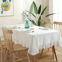 1pc Solid Color Blue Ruffle Rectangular Tablecloth, Cute And Easy, And Durable, Very Suitable For Baby Home Room Decoration, Coffee Shop Bedroom Living Room Household Items - Sky Blue - View 10