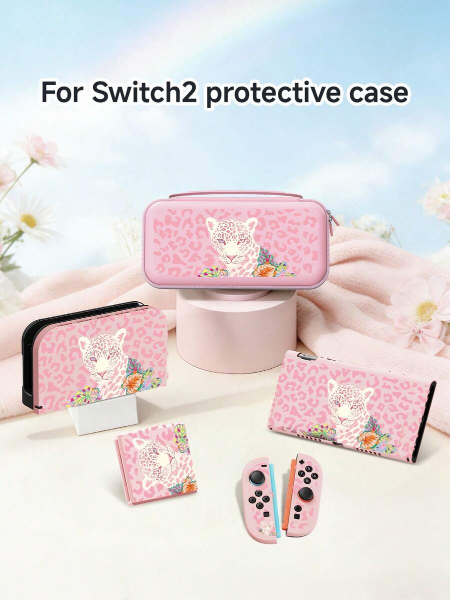 Pink Leopard Print Protective Case, Compatible With New Switch 2 (2025), Switch NS/Switch OLED/Lite, Accessories For Switch 2 Console, Full Set Package, Storage Pouch With Card Slots, Switch Protective Cover, Romantic Gift For Switch Players, Gift For Kids / Gift For Family - Multicolor - View 1