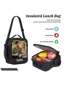 1pc Custom Photo & Name Insulated Lunch Bag, Personalized Picture Thermal Lunch Box For Women & Men, Leakproof Meal Prep Tote For Office, Commuting & Travel, Unique Anniversary & Birthday Gift For Partner - Black - View 7