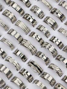 10/20pcs Classic Stainless Steel Rings For Men And Women, Random Striped Enamel Styles, Casual, Party, Business, Wedding, Engagement, Daily Wear Accessories - Silver Stainless Steel Drip Stripe Ring - View 7