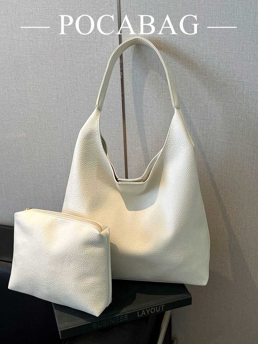 2025 New Solid Color Fashionable Commuter Tote Bag, Minimalist Niche Design Underarm Bag, Stylish Large Capacity Shoulder Bag