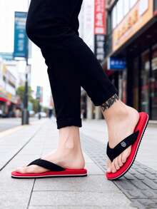 男士夏季沙滩凉鞋，休闲百搭家居拖鞋，人字拖，黑色夹趾凉鞋 - 紅色 - 查看 9