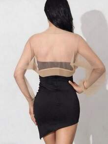 Lightweight New Arrival Long Sleeve Mesh Shawl, Minimalist Sexy Transparent Bridal Jacket - Champagne - View 2