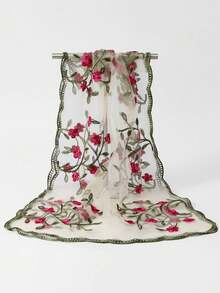 1pc Embroidered Lace Rose Floral Scarf, Shawl, Headscarf, Neckerchief - Multicolor - View 4