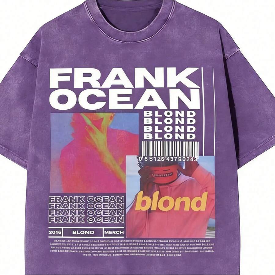 2026 Summer ClothesWashed T Shirt Frank Oceans Blonde Album Music Hip Hop Vintage T-Shirts Oversize Streetwear Cotton Summer Tees For Men WomenLoose A - 紫色 - 查看 1