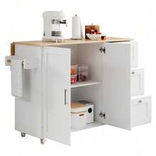 Mobile Storage Islands - White+Natural + MDF + European-2 - View 8