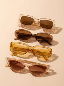 4 piezas Gafas de moda retro ovaladas para adolescentes, uso versátil diario y accesorio para fotos, adecuado para adolescentes - Multicolor - Ver 5