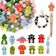 38pcs Funny Dinosaur Silicone Bead Set, Colorful 3D Dinosaur Animal Beads, DIY Creative Bracelets, Necklaces, Bag Charms, Keychains And Craft Decorations - Multicolor - View 9